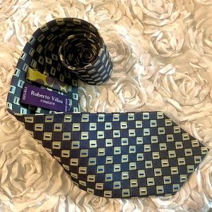 New Roberto Villini Couture mens silk check tie